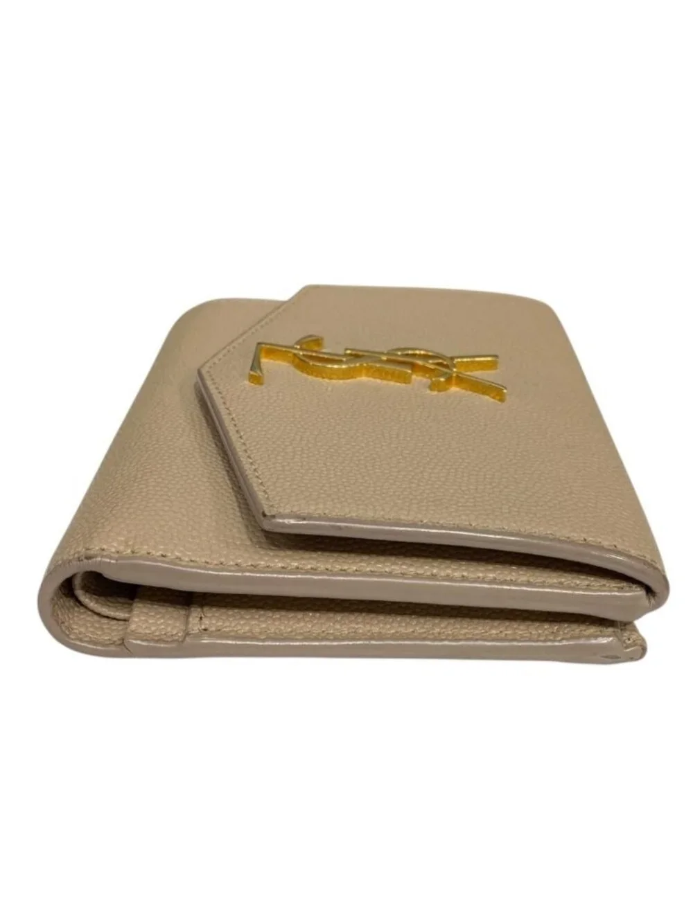 Saint Laurent Wallet Uptown Compact Leather Beige